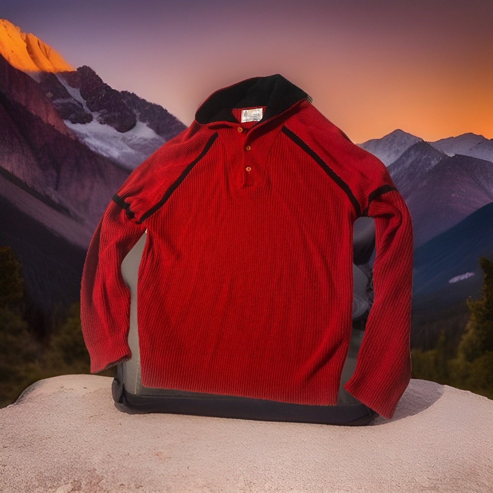 Vintage London Fog  Sweater Varsity Mens 2XL‎ Big Red Ski Lodge